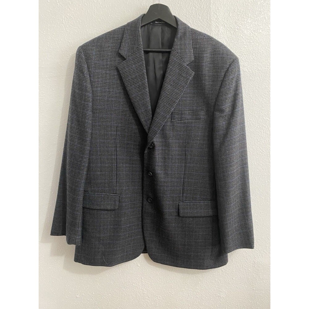 Chaps Blue Black Plaid 100% Wool 3 Button Blazer 44R Sport coat Excellent!
